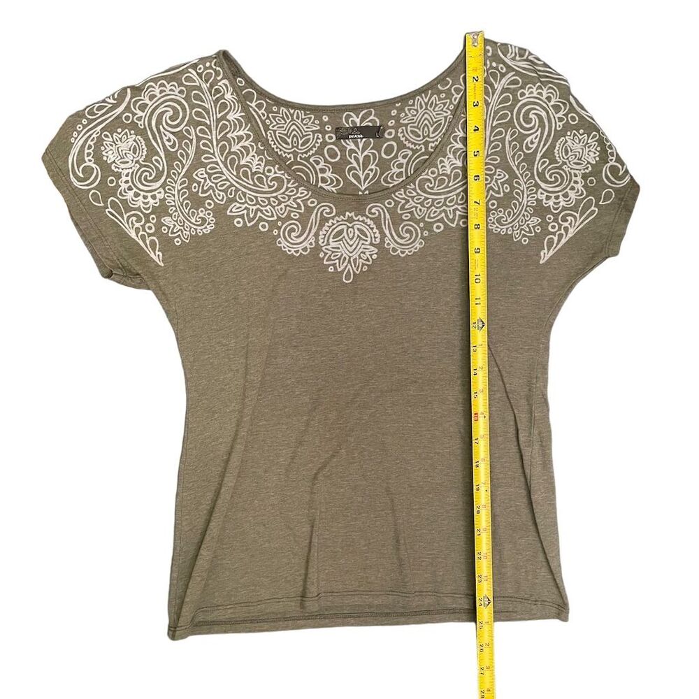 Prana Breathe Women's Large L Green Top Short Sleeve Paisley Print Round Neck - Picture 5 of 11